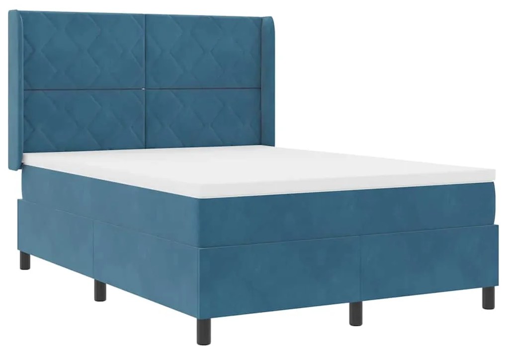 vidaXL Κρεβάτι με ελατήρια με κεφαλάρι Μπλε 140 x 190 cm Βελούδο