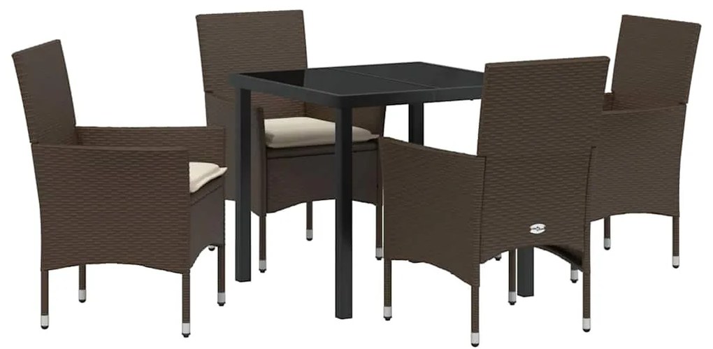vidaXL Σέτ φαγητού για κήπο με μαξιλάρι 5 pcs Καφέ Πολυ ράταν