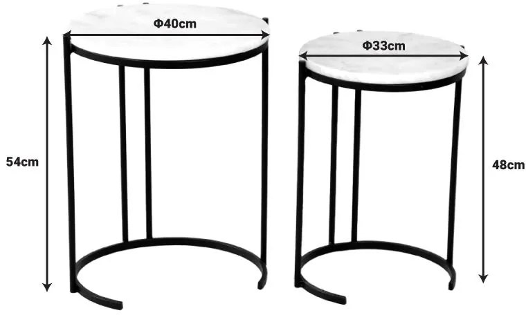 Boηθητικά τραπέζια σαλονιού σετ 2τεμ Luxere Inart μαύρο μέταλλο-λευκό μαρμάρου 40x40x53 εκ.