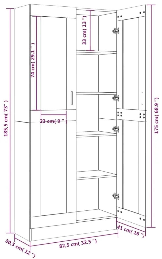 Βιτρίνα Καπνιστή Δρυς 82,5x30,5x185,5 εκ. Επεξεργασμένο Ξύλο - Καφέ