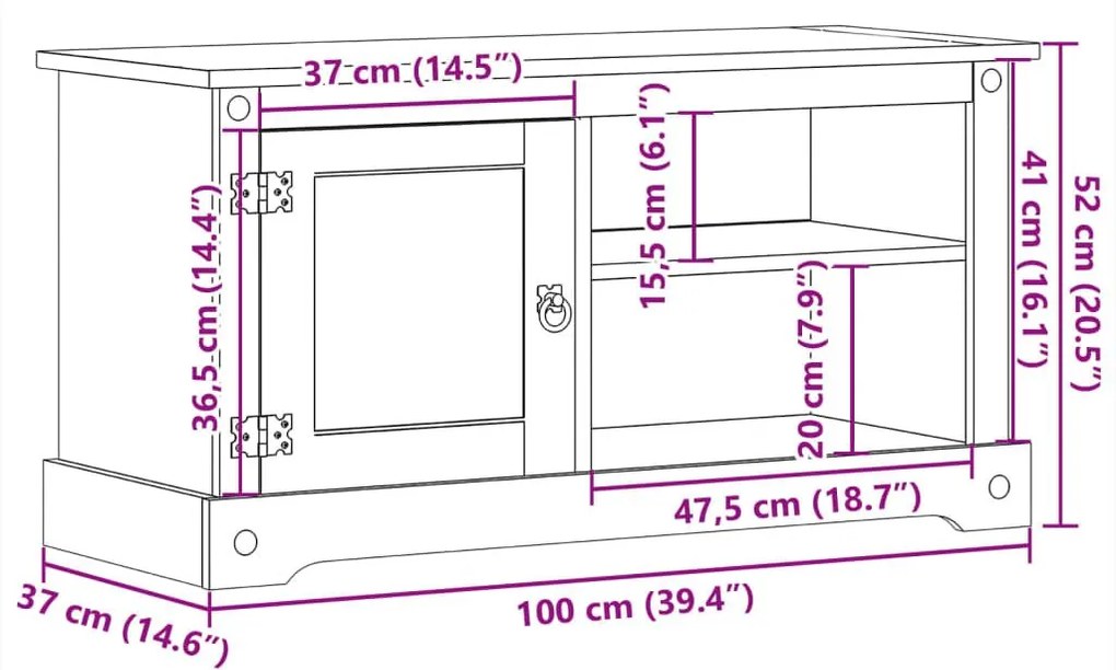 Έπιπλο Τηλεόρασης Corona 100x37x52 εκ. από Μασίφ Ξύλο Πεύκου - Καφέ