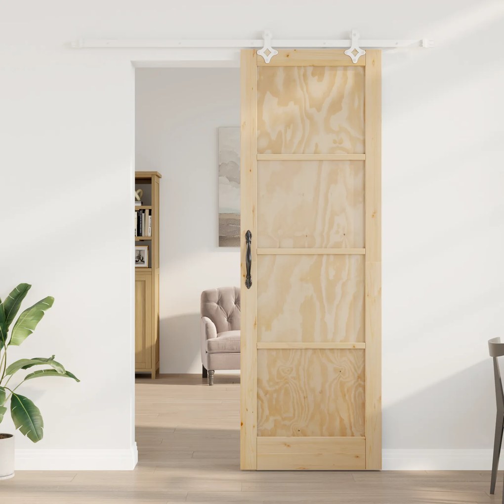 vidaXL Συρόμενη Πόρτα  με Σετ Υλικών 78x232 εκ. Μασίφ Ξύλο Πεύκου