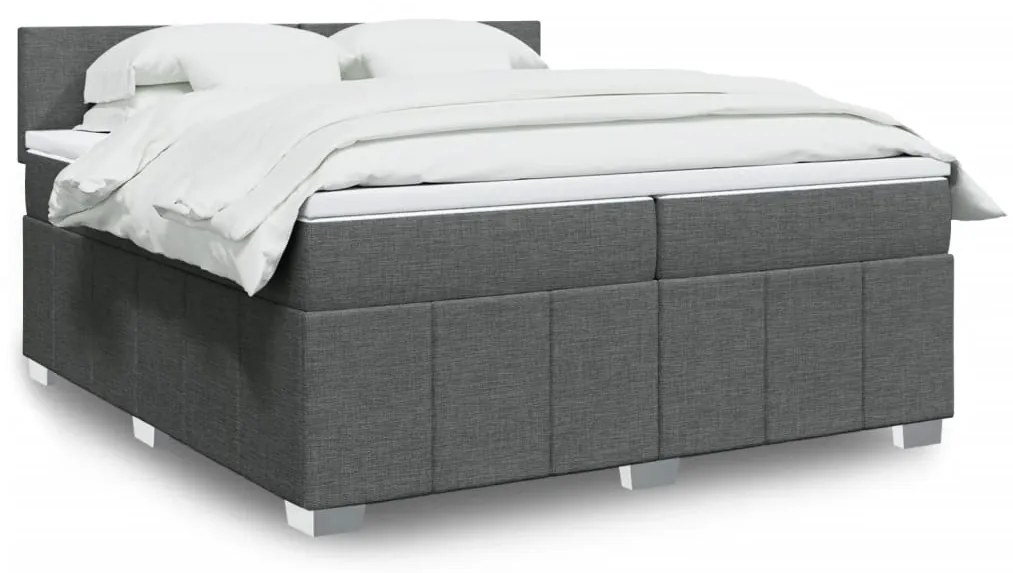 Κρεβάτι Boxspring με Στρώμα Σκούρο Γκρι 200x200 εκ. Υφασμάτινο