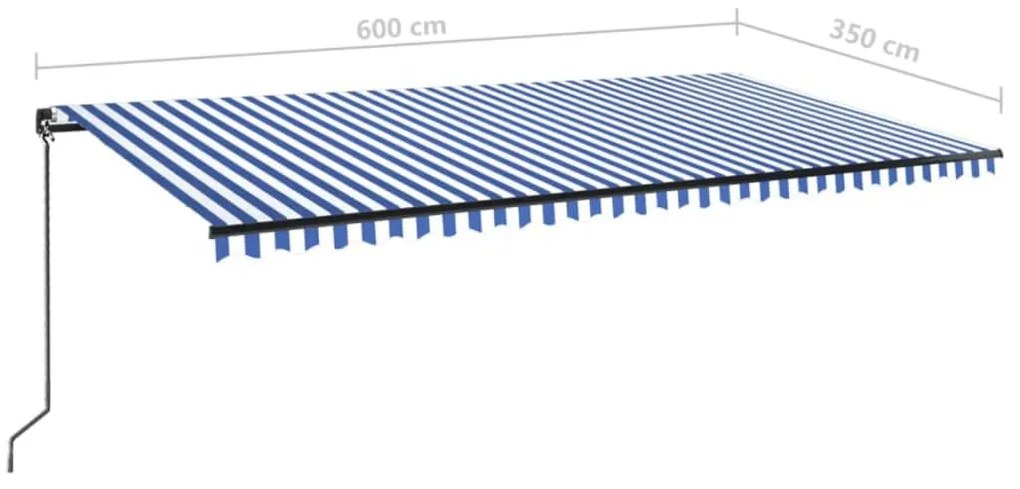 Τέντα Συρόμενη Χειροκίνητη Μπλε / Λευκό 600x350 εκ. - Μπλε