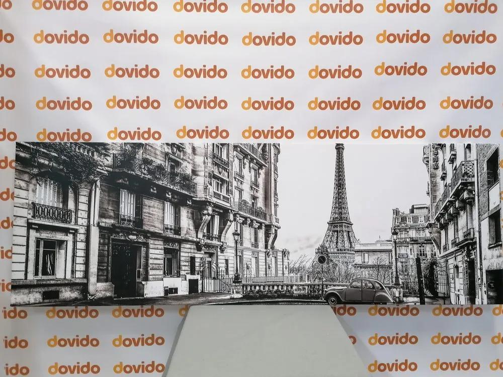 Άποψη εικόνας του Πύργου του Άιφελ από την οδό του Παρισιού σε μαύρο & άσπρο - 120x40