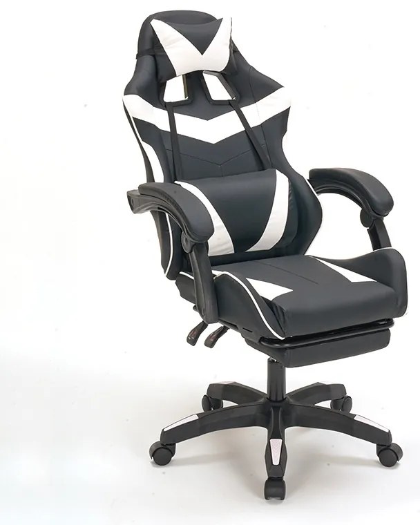 A9937 ΜΑΥΡΟ/ΛΕΥΚΟ PVC ΠΟΛΥΘΡΟΝΑ GAMING/ΜΕ ΥΠΟΠΟΔΙΟ 64X59X43-112/53-125εκ.