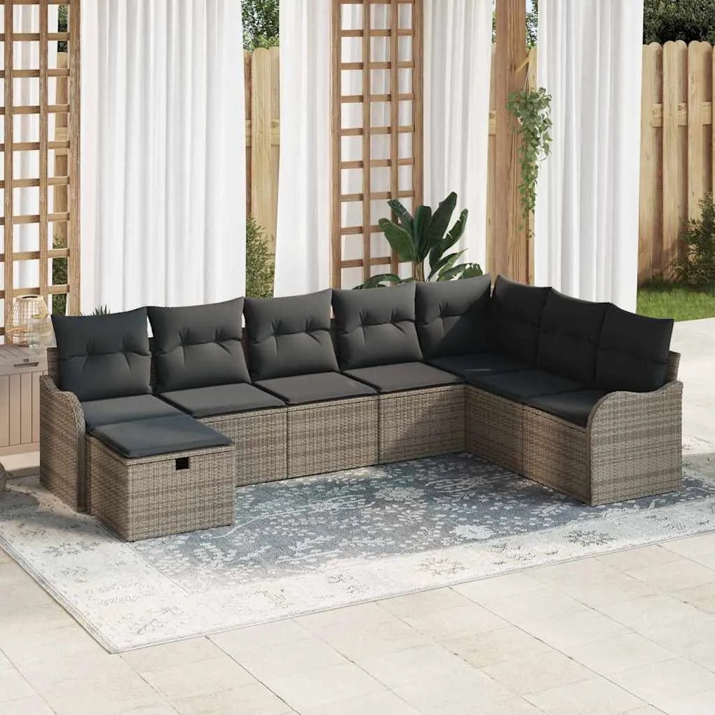 vidaXL Σετ Καναπέ Κήπου 8 pcs Γκρι 287,5 x 177,5 x 85 εκ. Πολυ ράταν
