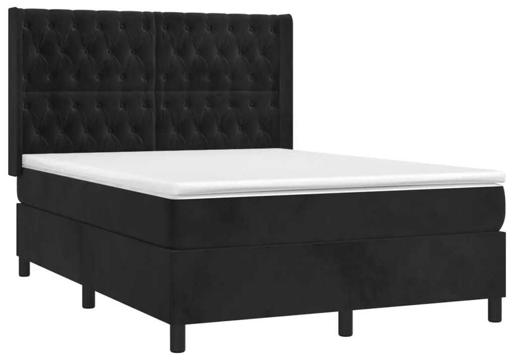 vidaXL Κρεβάτι Boxspring με Στρώμα Μαύρο 140x190 εκ. Βελούδινο