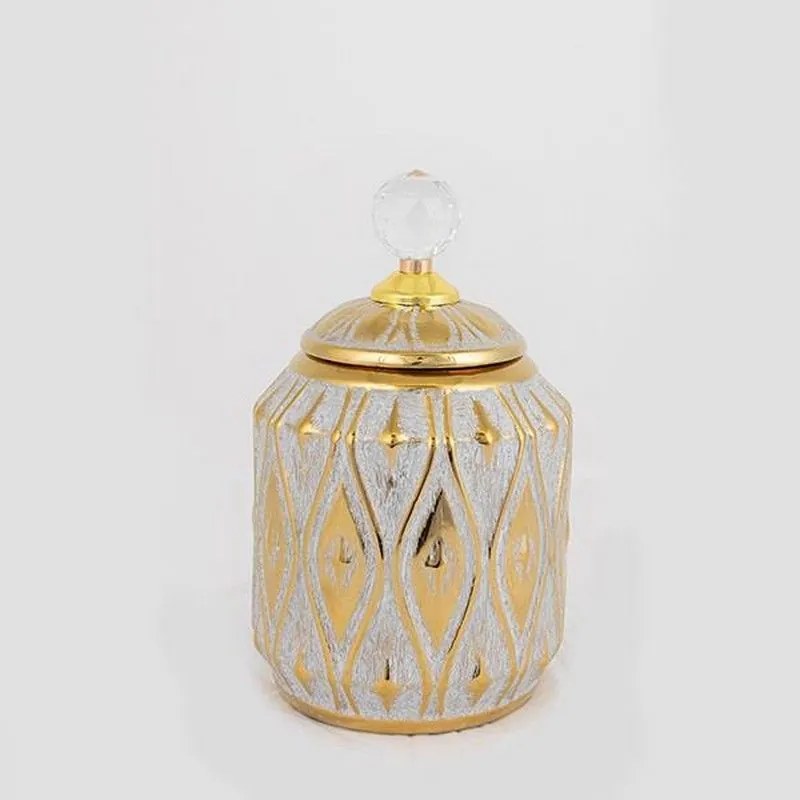 Βάζο Κεραμικό Με Καπάκι 752-20025 14.6x14.6x18.8cm Grey-Gold Estheti Home Κεραμικό