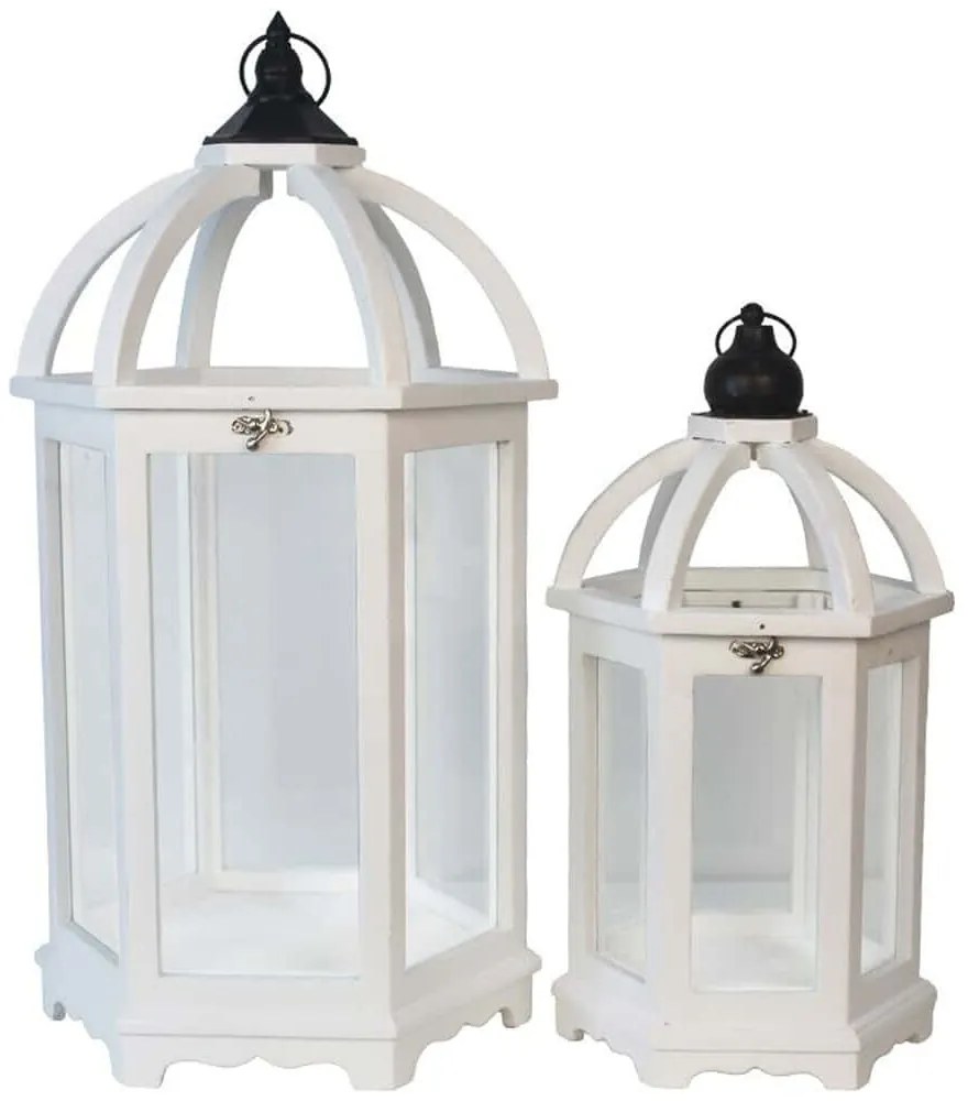 Φανάρια Oriana (Σετ 2Τμχ) 028432 35,5x30x62,5/25x22x45cm White Ξύλο,Γυαλί