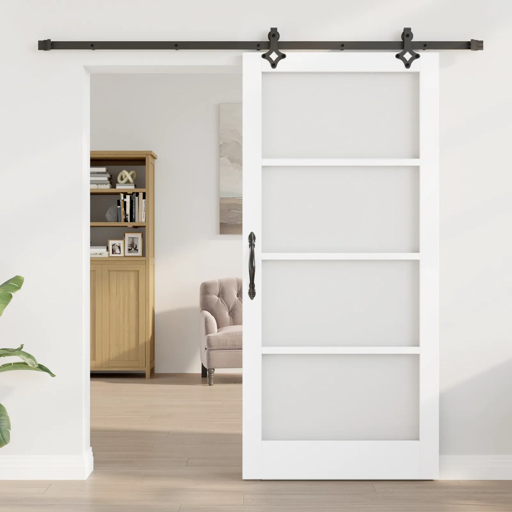 vidaXL Συρόμενη Πόρτα  με Σετ Υλικών Λευκό 93x202 εκ. Συμπαγές Ξύλο Πεύκου