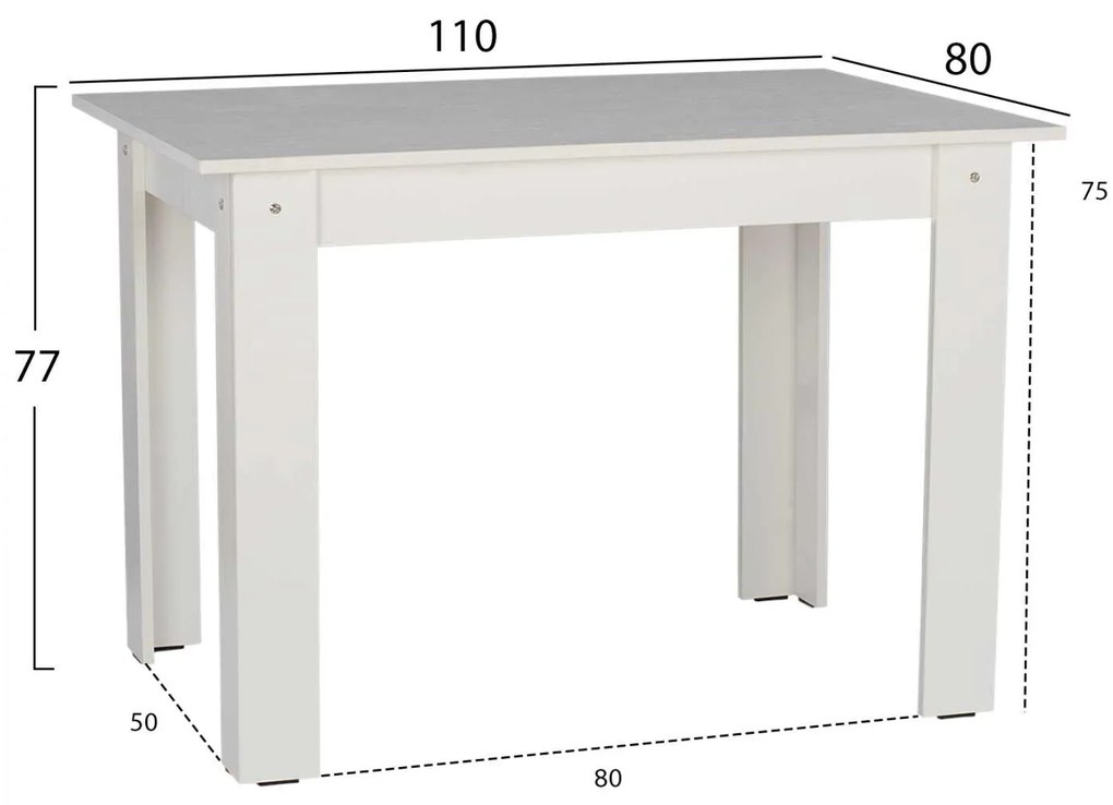 ΤΡΑΠΕΖΙ ΚΟΥΖΙΝΑΣ 110x80x77Υεκ. ΛΕΥΚΟ HM2428.03