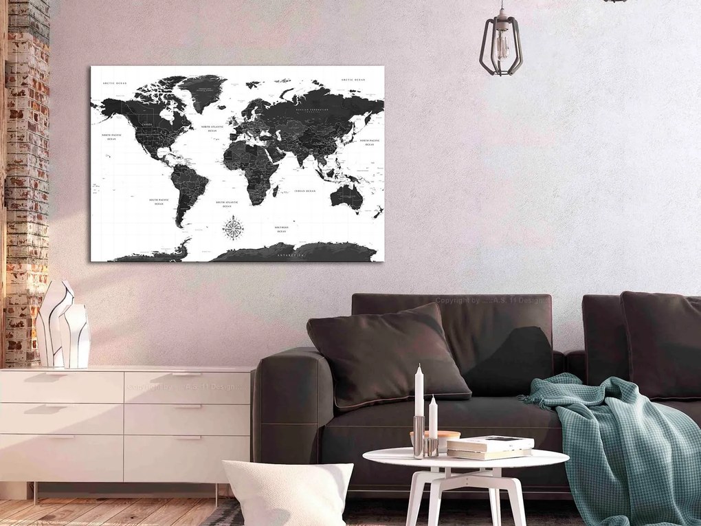 Πίνακας - Black and White Map (1 Part) Wide 90x60