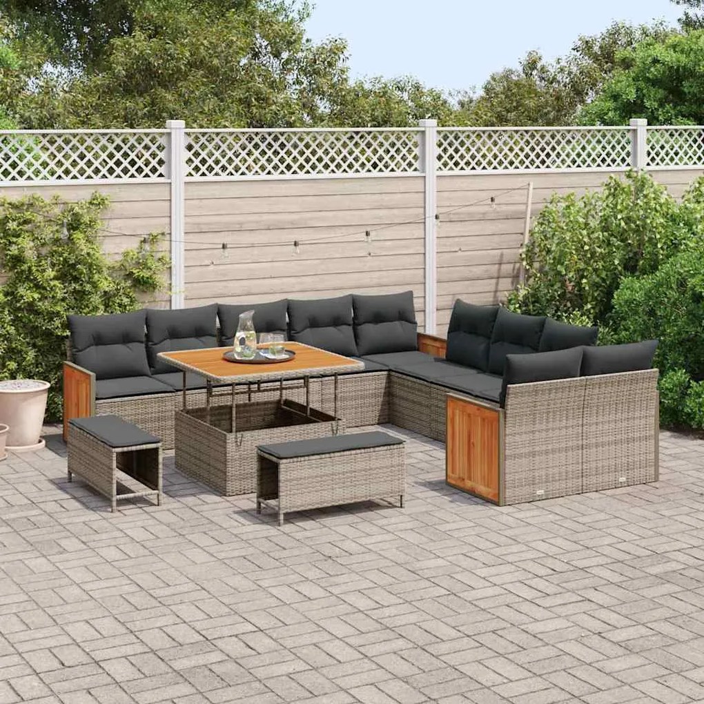 vidaXL Σετ Καναπέ Κήπου με μαξιλάρι 13 pcs Γκρι 100 x 100 x 71 cm