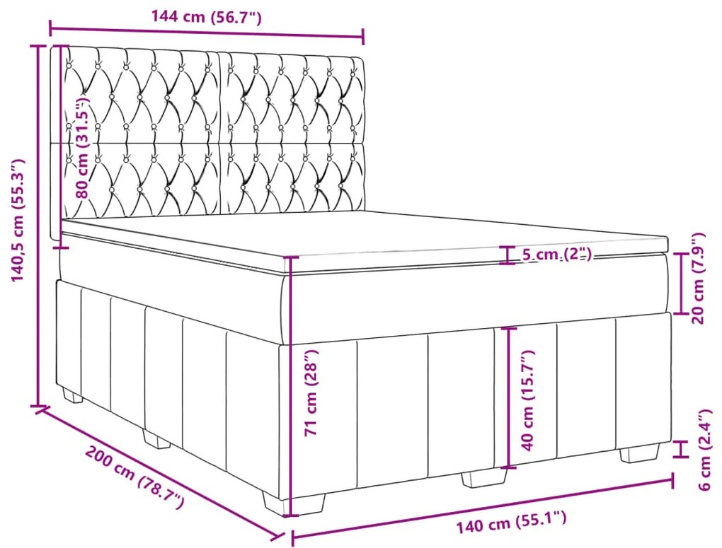 Κρεβάτι Boxspring με Στρώμα Μαύρο 140x200 εκ. Υφασμάτινο - Μαύρο