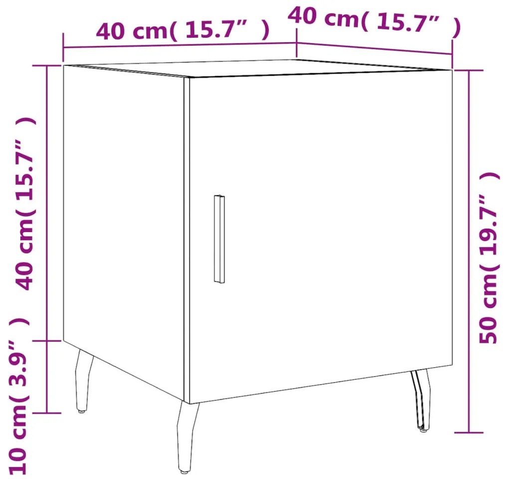 Κομοδίνο Καφέ Δρυς 40 x 40 x 50 εκ. από Επεξεργασμένο Ξύλο - Καφέ