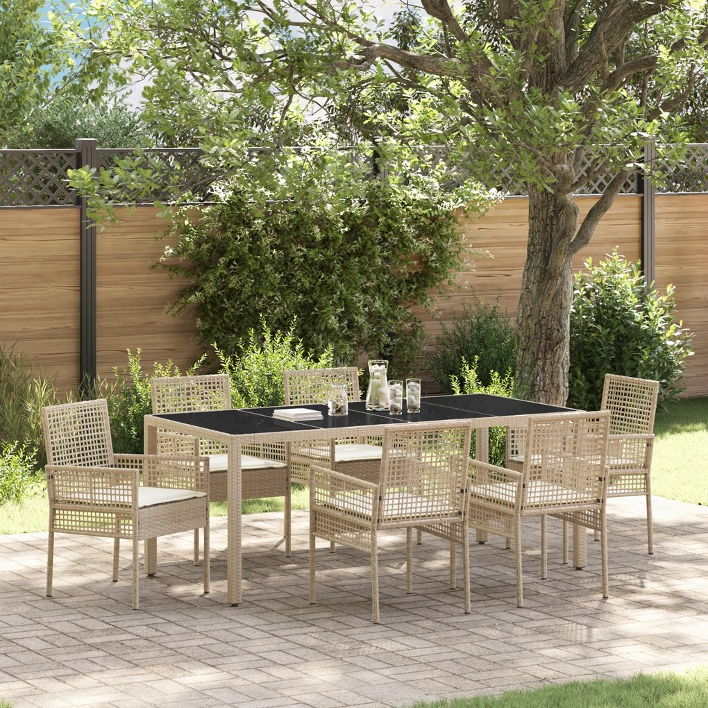 vidaXL Σέτ φαγητού για κήπο 7 pcs Μπεζ 190 x 90 x 75 cm