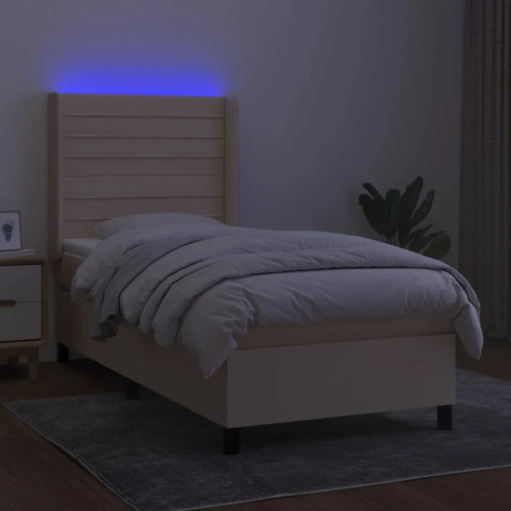 ΚΡΕΒΑΤΙ BOXSPRING ΜΕ ΣΤΡΩΜΑ &amp; LED ΚΡΕΜ 90X190 ΕΚ. ΥΦΑΣΜΑΤΙΝΟ 3138362