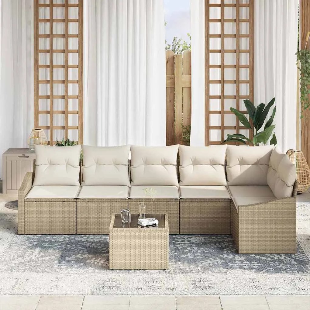 vidaXL Σετ Καναπέ Κήπου 7 pcs Μπεζ Πολυ ράταν