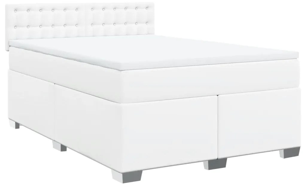 Κρεβάτι Boxspring με Στρώμα Λευκό 140x190εκ.από Συνθετικό Δέρμα - Λευκό