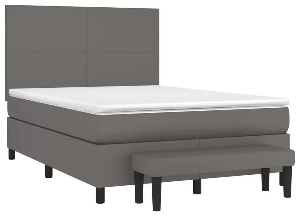 Κρεβάτι Boxspring με Στρώμα Γκρι 140x190εκ. από Συνθετικό Δέρμα - Γκρι