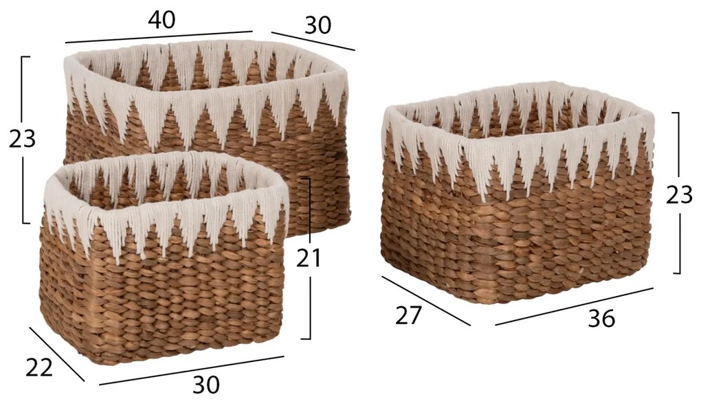 Καλάθια Ψάθινα Τετράγωνα Σετ 3- Φλοιός Δέντρου Μπανάνας 40x30x25Υεκ.