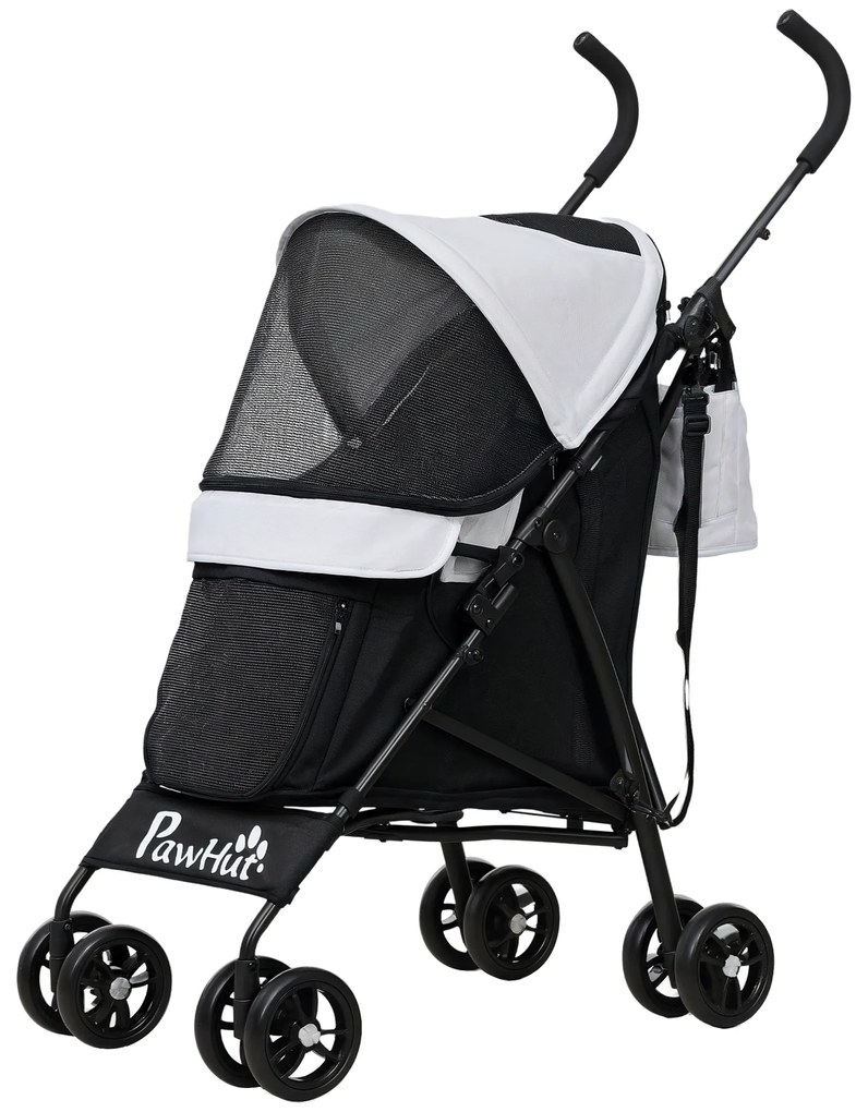 Καρότσι κατοικίδιων PawHut, ιμάντες ασφαλείας, παράθυρα από δίχτυ, 76L x 44W x 103H cm, Ανοιχτό γκρι