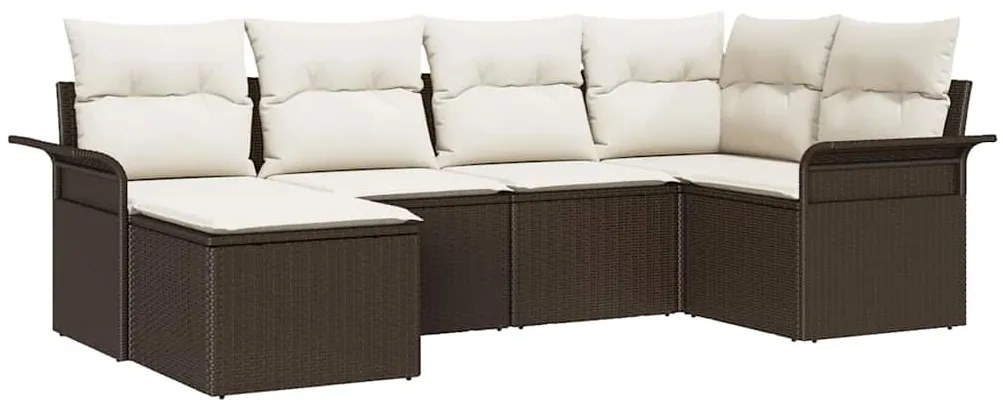 vidaXL Σετ Καναπέ Κήπου με μαξιλάρι 6 pcs Καφέ Πολυ ράταν