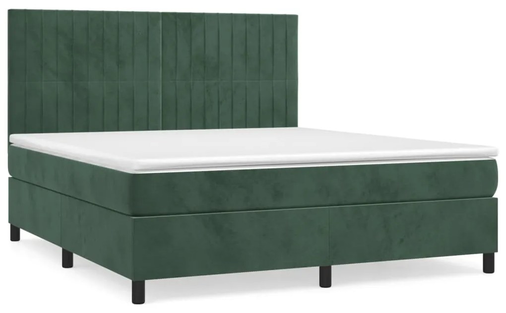 vidaXL Κρεβάτι Boxspring με Στρώμα Σκούρο Πράσινο 180x200εκ. Βελούδινο