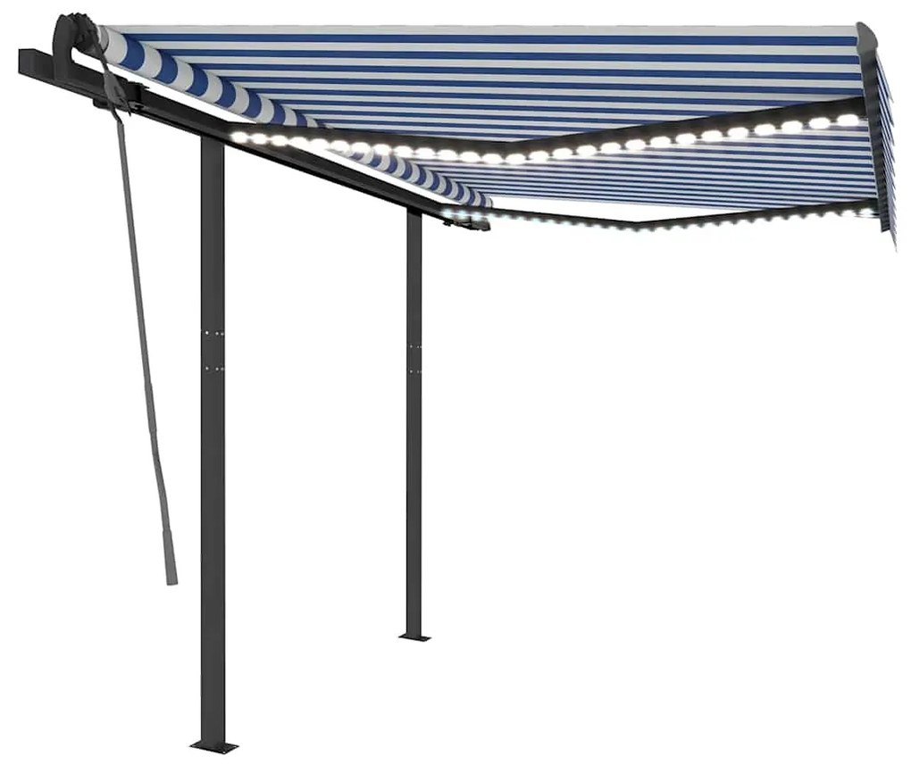 vidaXL Τέντα Συρόμενη Χειροκίνητη με LED Μπλε/Λευκό 3,5x2,5 μ.