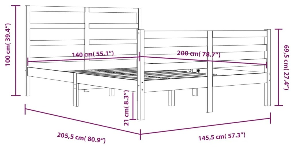 vidaXL Πλαίσιο Κρεβατιού 140 x 200 εκ. από Μασίφ Ξύλο Πεύκου