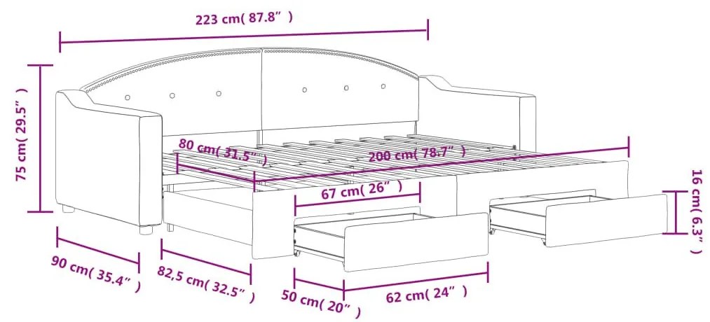 Καναπές Κρεβάτι Συρόμενος Taupe 80x200 εκ. Υφασμάτινος Συρτάρια - Μπεζ-Γκρι