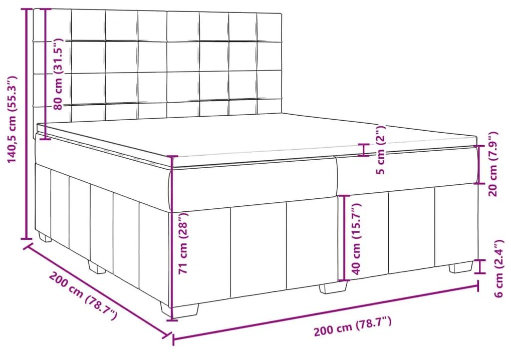 Κρεβάτι Boxspring με Στρώμα Ανοιχτό Γκρι 200x200 εκ. Υφασμάτινο - Γκρι