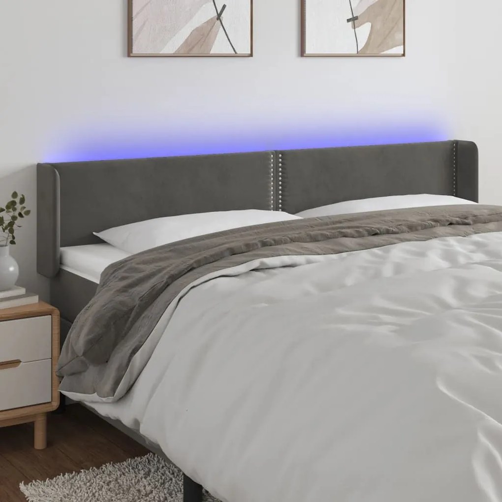 Κεφαλάρι Κρεβατιού LED Σκούρο Γκρι 183x16x78/88 εκ. Βελούδινο - Γκρι