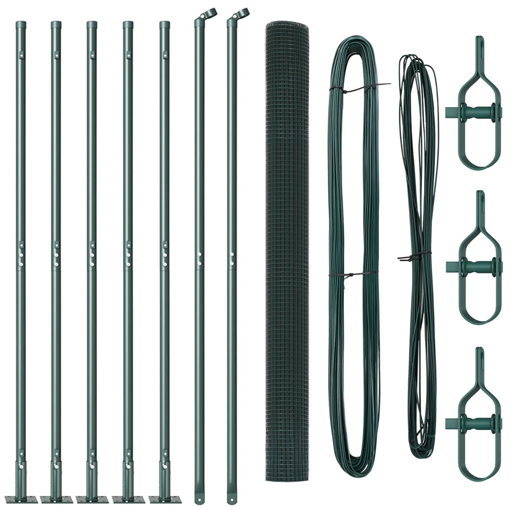 vidaXL Φράκτης Welded Wire της με 7 Δοκούς Πράσινος 1.6x10 μ Χάλυβας