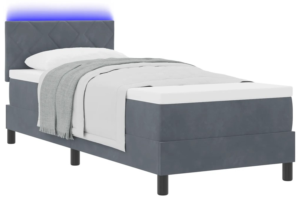 vidaXL Κρεβάτι Box Spring με Στρώμα & LED σε Σκούρο Γκρι 80x200 εκ. Βελούδο