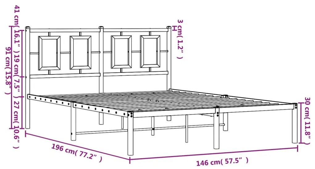 Πλαίσιο Κρεβατιού με Κεφαλάρι Μαύρο 140 x 190 εκ. Μεταλλικό - Μαύρο