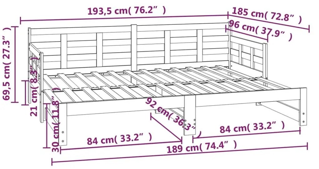 Καναπές Κρεβάτι Συρόμενος Λευκός 2x(90x190) εκ. από Μασίφ Πεύκο - Λευκό