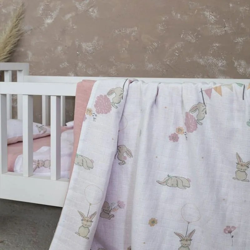 Κουβέρτα Βρεφική Bunny Love White-Pink Nima Κούνιας 100x140cm 100% Cotton