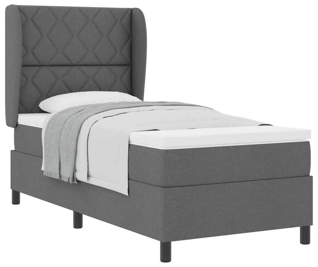 vidaXL Κρεβάτι Box Spring με Στρώμα σε Σκούρο Γκρι - 100x200 εκ. Ύφασμα