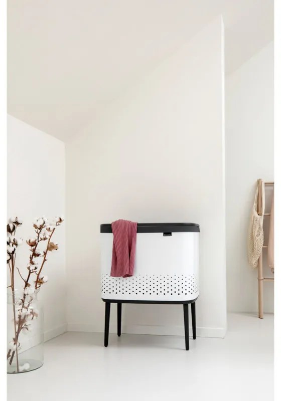 Καλάθι πλυσίματος Brabantia Bo 1004174, 60 l, Πλήρωση χωρίς άνοιγμα, οπές εξαερισμού, ρυθμιζόμενα πόδια, Λευκό