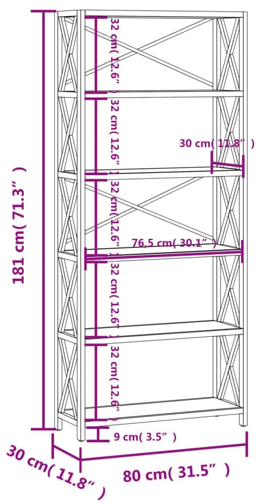 ΡΑΦΙΕΡΑ 6 ΕΠΙΠΕΔΩΝ 80 X 30 X 181 ΕΚ. ΑΠΟ ΜΑΣΙΦ ΞΥΛΟ ΔΡΥΟΣ 353813