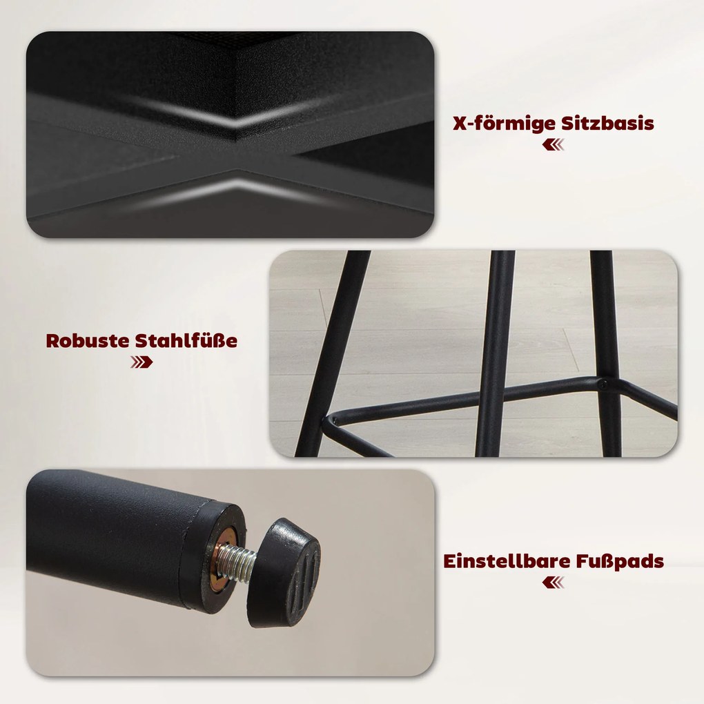 HOMCOM Σετ 2 Σκαμπό Μπαρ με Πλάτη και Υποπόδιο, Πολυθρόνες με Ατσάλινα Πόδια για Νησίδα Κουζίνας, Τραπεζαρία, Μπεζ