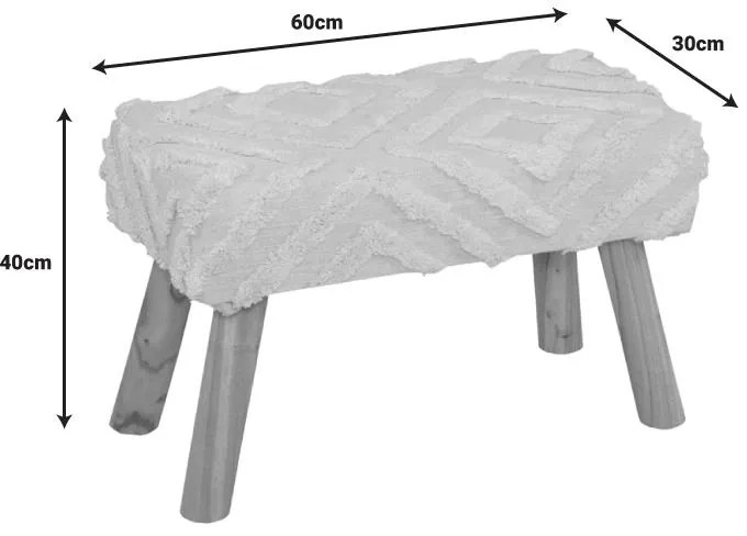 Σκαμπό Shep Inart 100% βαμβάκι σε λευκή απόχρωση και ξύλο ευκαλύπτου 60x30x40εκ 60x30x40 εκ.