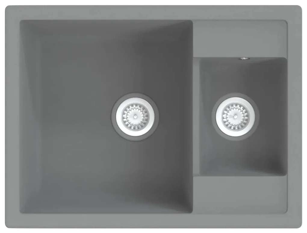 vidaXL Νεροχύτης με Δύο Γούρνες & Οπή Υπερχείλισης Γκρι Γρανιτένιος