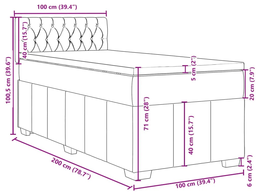 Κρεβάτι Boxspring με Στρώμα Taupe 100 x 200 εκ. Υφασμάτινο - Μπεζ-Γκρι