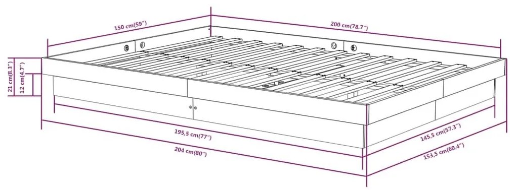 Πλαίσιο Κρεβατιού 150 x 200 εκ. Μασίφ Ξύλο King Size - Καφέ