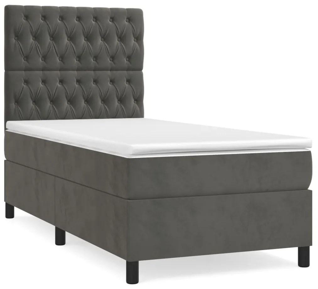 vidaXL Κρεβάτι Boxspring με Στρώμα Σκούρο Γκρι 90x200 εκ. Βελούδινο