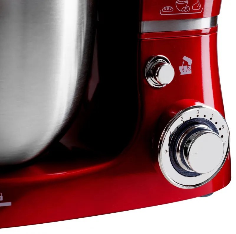 Κουζινομηχανή Techwood TRO-1055, 1000W, 5 lt, 6 ταχύτητες, 3 εξαρτήματα ανάδευσης, Κόκκινο/Inox