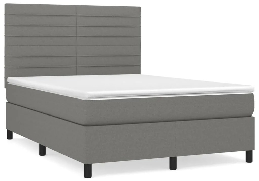 Κρεβάτι Boxspring με Στρώμα Σκούρο Γκρι 140x200 εκ Υφασμάτινο - Γκρι